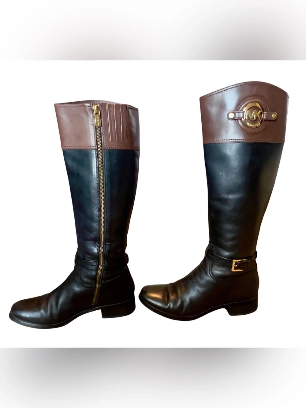 Michael Kors Two-Tone Black and Brown Riding Boots